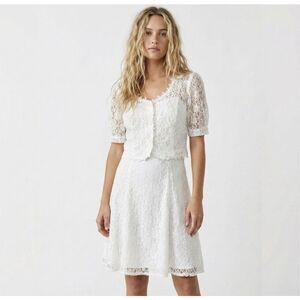 Vintage 90s Joni Blair Lace Dress Set 10 White Bridal Mini Coquette Clueless